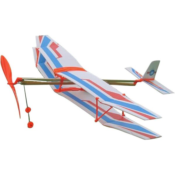 Blau-weißes Doppeldecker-Modellflugzeug aus Schaumstoff mit elastischem Start, einfach zu montieren