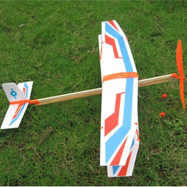 Blau-weißes Doppeldecker-Modellflugzeug aus Schaumstoff mit elastischem Start, einfach zu montieren
