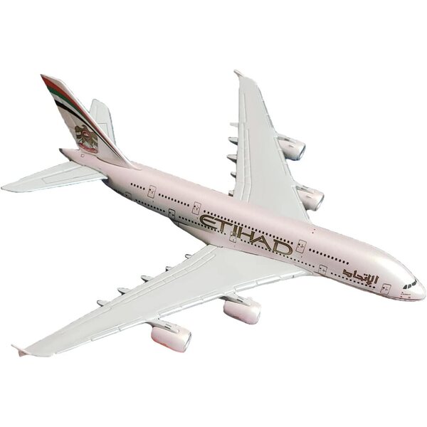 Etihad A380-Flugzeugmodell aus Verbundlegierung im Maßstab 1:400 mit eleganter dekorativer Stütze