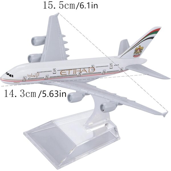 Etihad A380-Flugzeugmodell aus Verbundlegierung im Maßstab 1:400 mit eleganter dekorativer Stütze