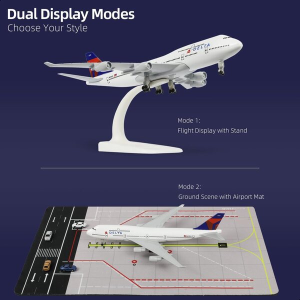 1:300 Boeing 747 Metallmodell mit Flughafenteppich und 5 Miniaturautos
