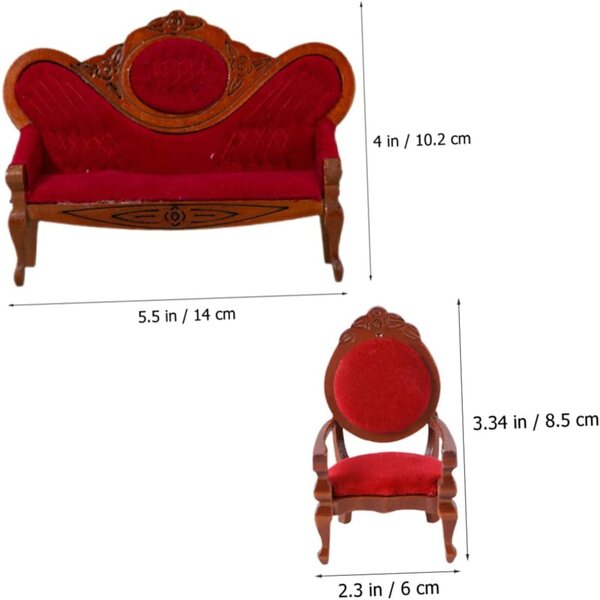 ORFOFE Mini Divano Vintage Rosa Set 3 Pezzi per Casa delle Bambole, Mobili in Miniatura