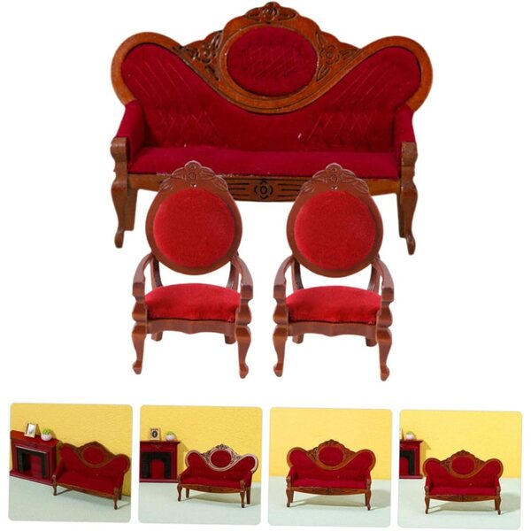 ORFOFE Mini Divano Vintage Rosa Set 3 Pezzi per Casa delle Bambole, Mobili in Miniatura