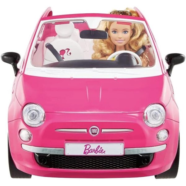 Barbie und ihr rosa Fiat 500 Cabriolet inklusive Puppe für Kinder im Alter von 3–7 Jahren