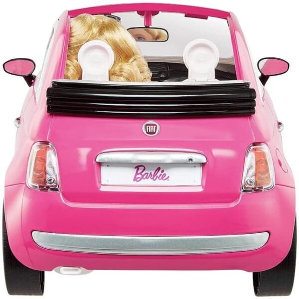 Barbie und ihr rosa Fiat 500 Cabriolet inklusive Puppe für Kinder im Alter von 3–7 Jahren