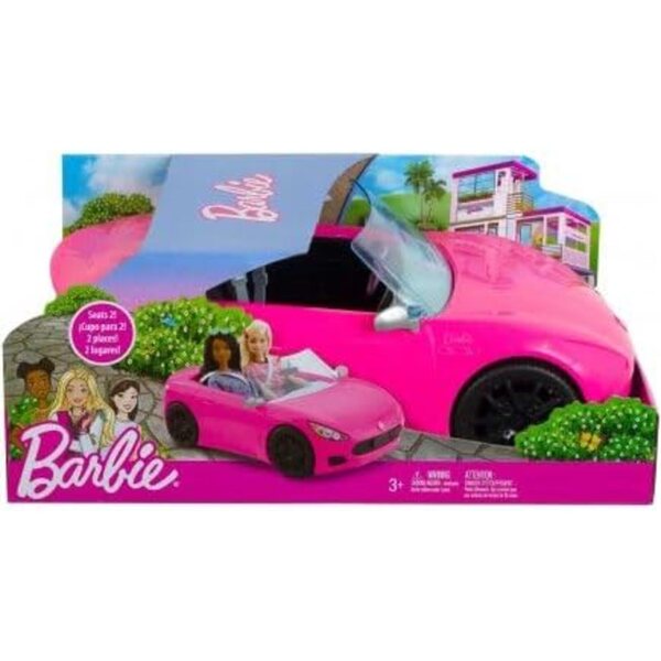 Voiture Pink Cabriolet für Barbie mit detaillierter Innenausstattung und funktionierenden Rädern