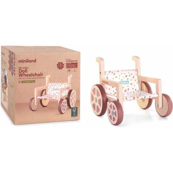 Miniland Sedia a Rotelle Ecologica per Bambole fino a 38 cm - Inclusa Istruzioni
