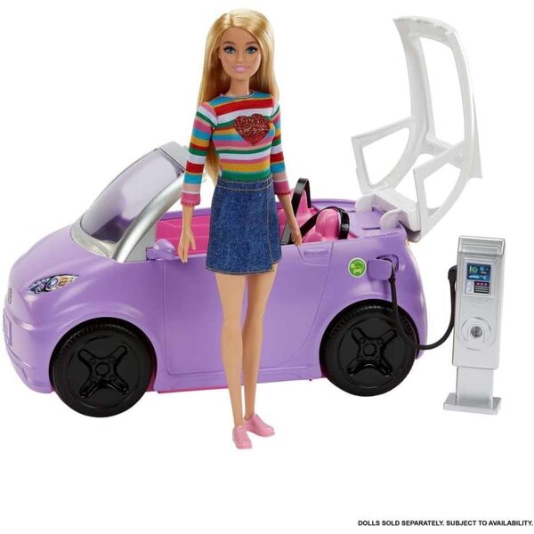 Barbie Purple Cabriolet Elektrofahrzeug mit aufklappbarem Dach und Ladestation