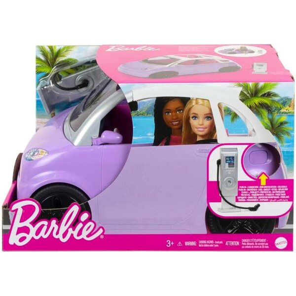 Barbie Purple Cabriolet Elektrofahrzeug mit aufklappbarem Dach und Ladestation