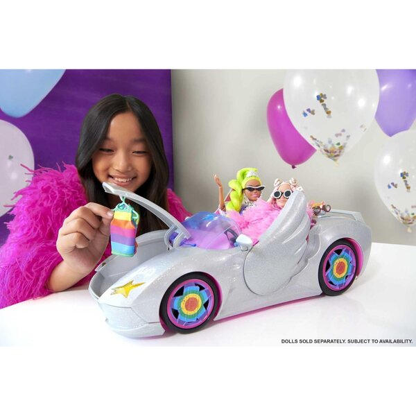 Barbie Extra Cabriolet Silber mit Pool und Zubehör, Voiture 2 Sitze für Kinder