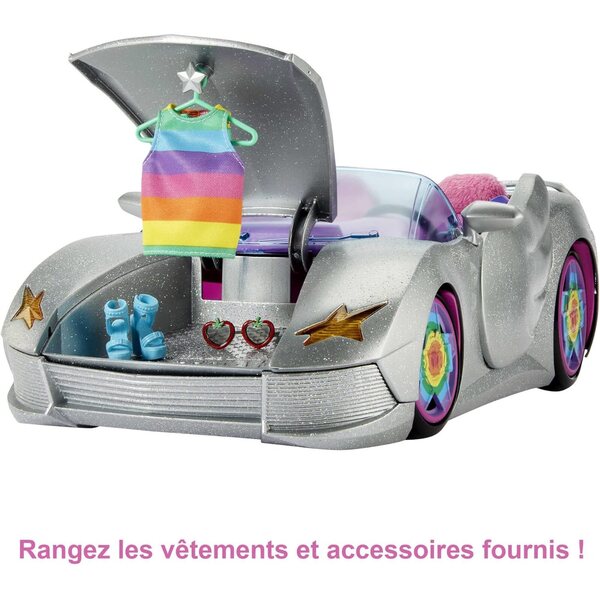 Barbie Extra Cabriolet Silber mit Pool und Zubehör, Voiture 2 Sitze für Kinder