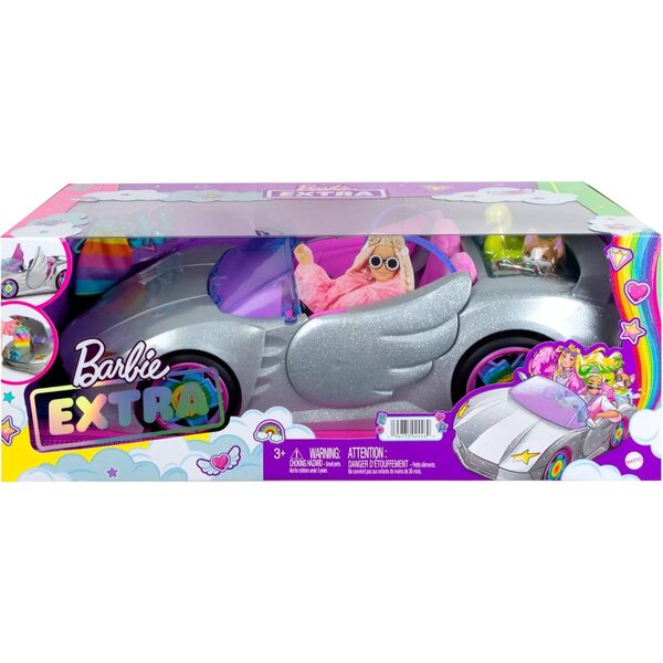 Barbie Extra Cabriolet Silber mit Pool und Zubehör, Voiture 2 Sitze für Kinder