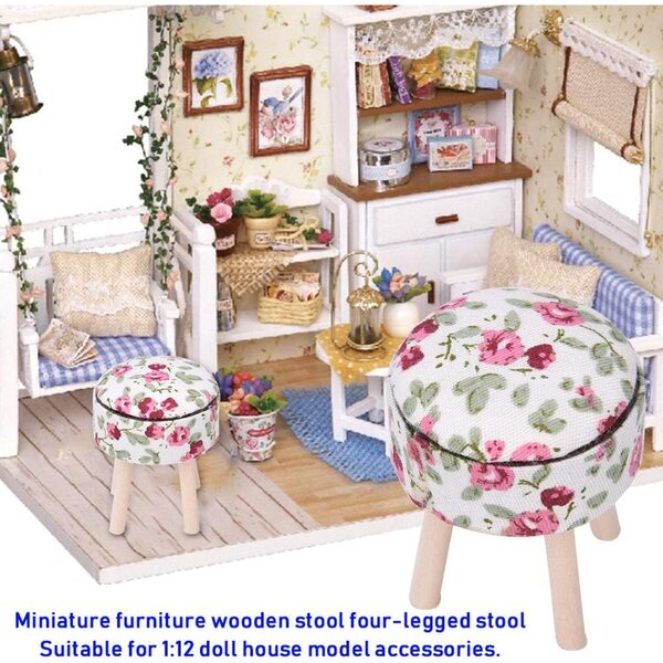 1/12 Miniatur-Holzhocker für Puppenhäuser – realistisches und elegantes Accessoire