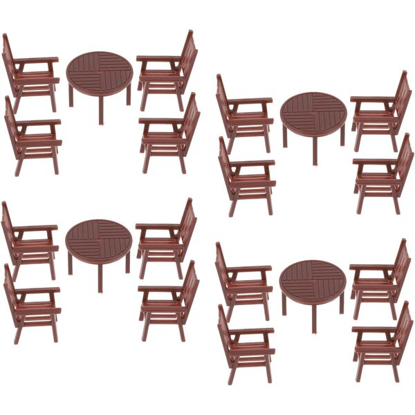 Alasum Set Mini Tavolo e Sedie in Plastica Marrone per Casetta da Gioco e Miniature