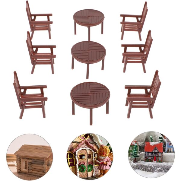 Alasum Set Mini Tavolo e Sedie in Plastica Marrone per Casetta da Gioco e Miniature