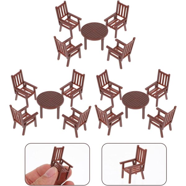 Alasum Set Mini Tavolo e Sedie in Plastica Marrone per Casetta da Gioco e Miniature