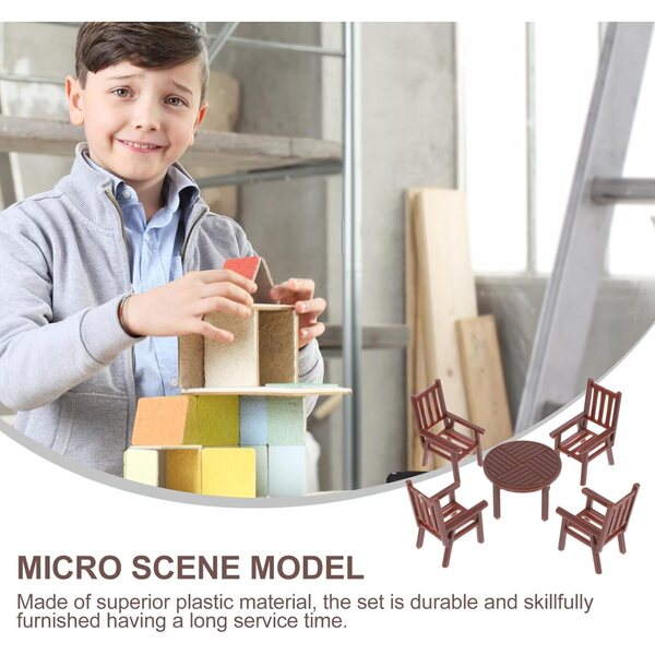 Alasum Set Mini Tavolo e Sedie in Plastica Marrone per Casetta da Gioco e Miniature