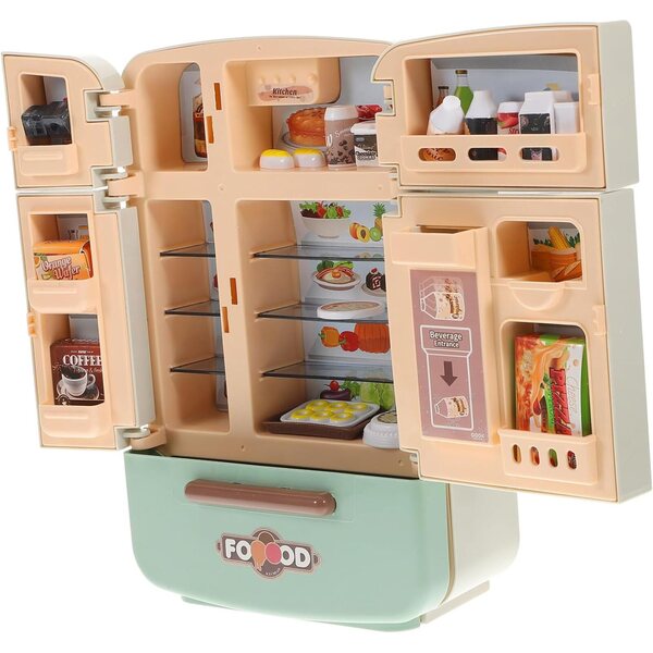 HEMOTON Mini Frigorifero Giocattolo con Set Alimentari per Casa delle Bambole