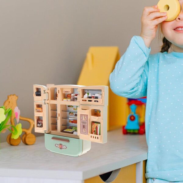 HEMOTON Mini Frigorifero Giocattolo con Set Alimentari per Casa delle Bambole