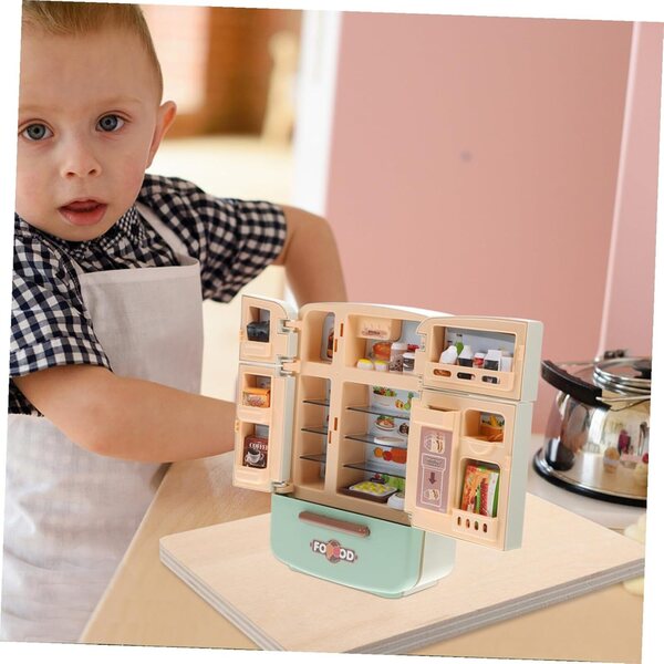 HEMOTON Mini Frigorifero Giocattolo con Set Alimentari per Casa delle Bambole