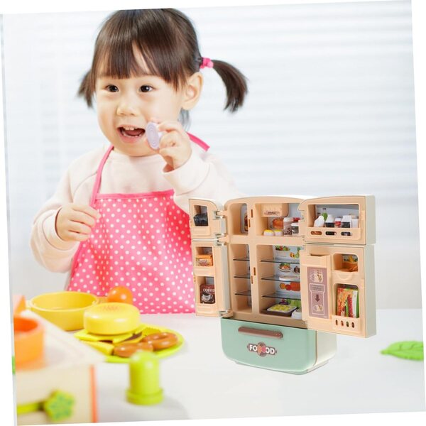 HEMOTON Mini Frigorifero Giocattolo con Set Alimentari per Casa delle Bambole