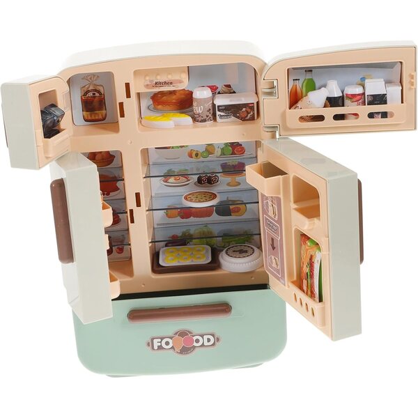 HEMOTON Mini Frigorifero Giocattolo con Set Alimentari per Casa delle Bambole
