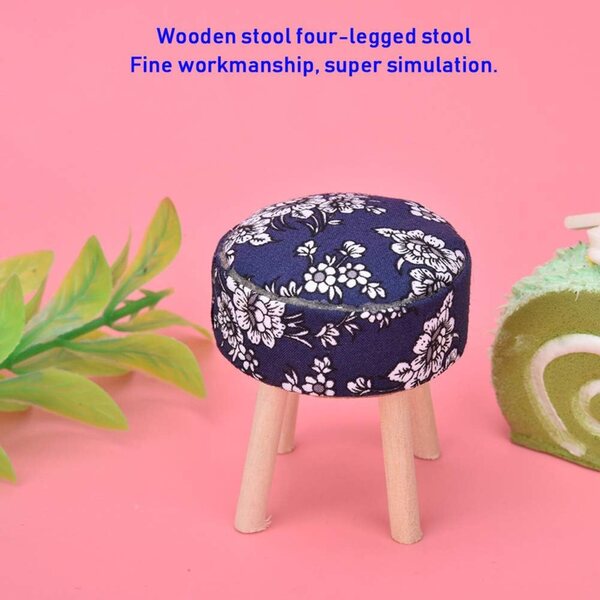 1/12 Miniatur-Holzhocker für Puppenhaus – realistisches Zubehör blau/weiß