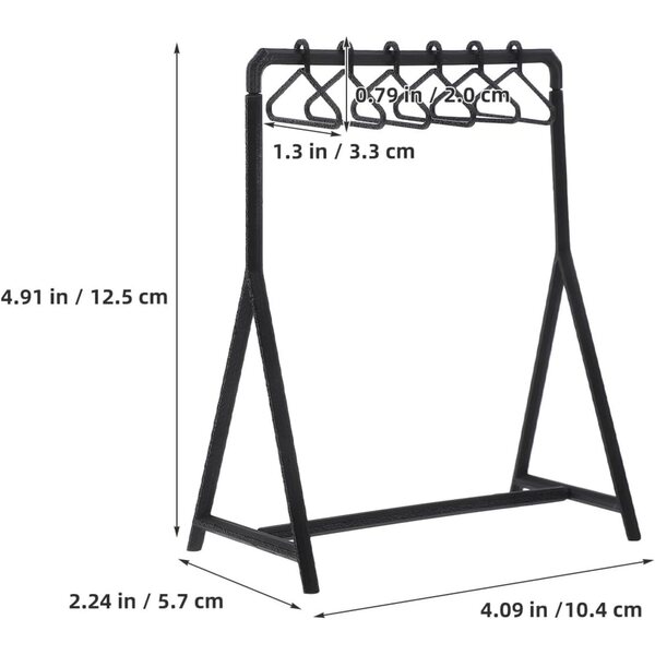 Set mit 2 schwarzen Mini-Kleiderbügeln mit 6 Kunststoffbügeln für Puppenhäuser