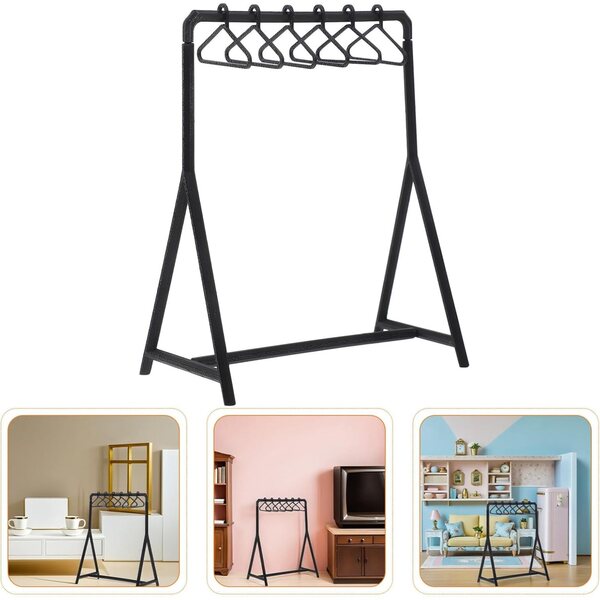 Set mit 2 schwarzen Mini-Kleiderbügeln mit 6 Kunststoffbügeln für Puppenhäuser