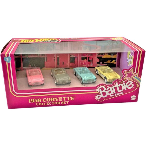 Hot Wheels Barbie The Movie Corvette – Set mit 4 Metallautos im Maßstab 1:64