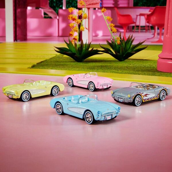 Hot Wheels Barbie The Movie Corvette – Set mit 4 Metallautos im Maßstab 1:64