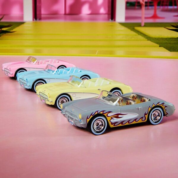 Hot Wheels Barbie The Movie Corvette – Set mit 4 Metallautos im Maßstab 1:64