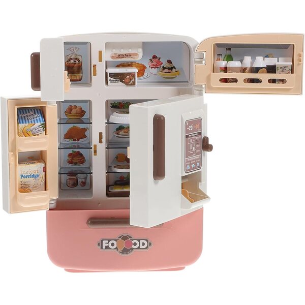 Set Mini Frigorifero Giocattolo e Cibo Finto in Plastica Sicura per Bambine