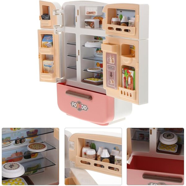 Set Mini Frigorifero Giocattolo e Cibo Finto in Plastica Sicura per Bambine