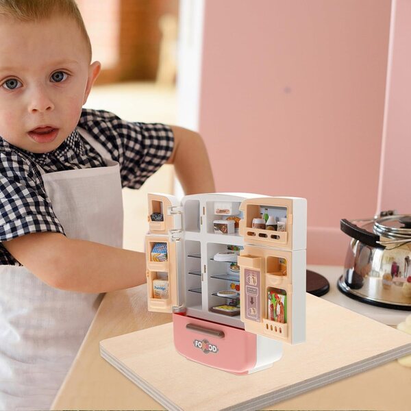 Set Mini Frigorifero Giocattolo e Cibo Finto in Plastica Sicura per Bambine