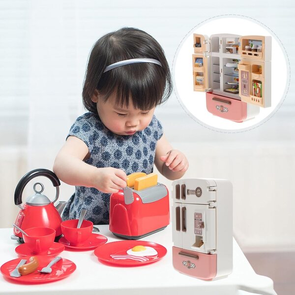 Set Mini Frigorifero Giocattolo e Cibo Finto in Plastica Sicura per Bambine
