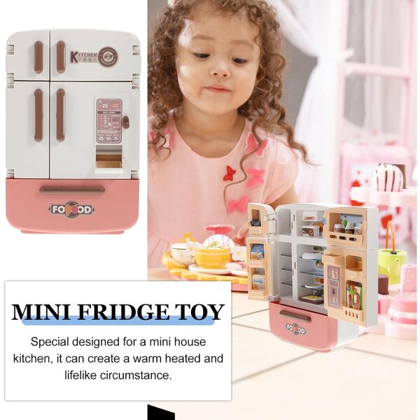 Set Mini Frigorifero Giocattolo e Cibo Finto in Plastica Sicura per Bambine
