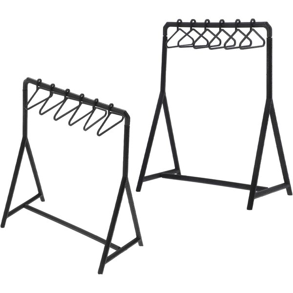Set aus 2 schwarzen Mini-Puppenkleiderbügeln mit 12 platzsparenden Mini-Kleiderbügeln aus Kunststoff