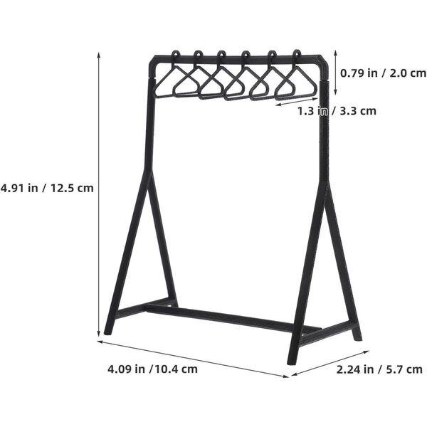 Set aus 2 schwarzen Mini-Puppenkleiderbügeln mit 12 platzsparenden Mini-Kleiderbügeln aus Kunststoff