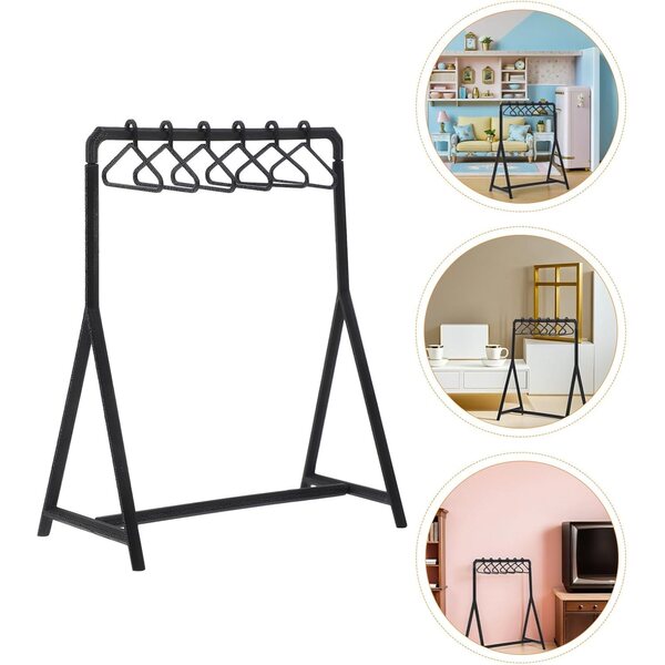 Set aus 2 schwarzen Mini-Puppenkleiderbügeln mit 12 platzsparenden Mini-Kleiderbügeln aus Kunststoff