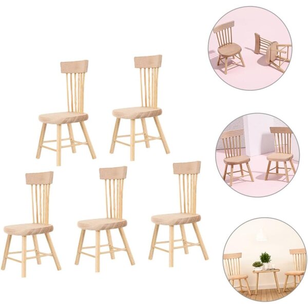 KOMBIUDA 12, Set 5 Sedie in Legno Miniatura per Casa delle Bambole, Decorativi e Creativi