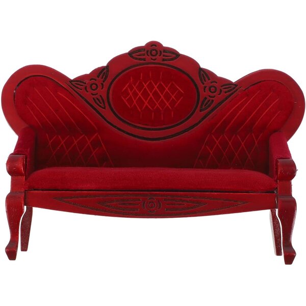 Divano Miniatura in Legno Rosso 12x10 cm - Decorazione Vintage per Case e Scenografie