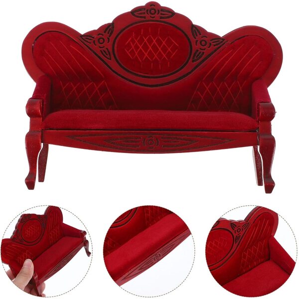 Divano Miniatura in Legno Rosso 12x10 cm - Decorazione Vintage per Case e Scenografie