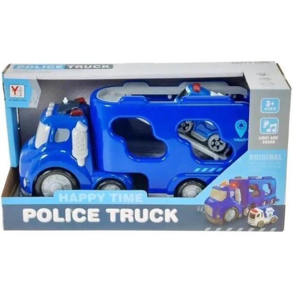 Auto mit Container und 2 Polizeiautos mit Licht und Geräuschen 30x10,5x16 cm