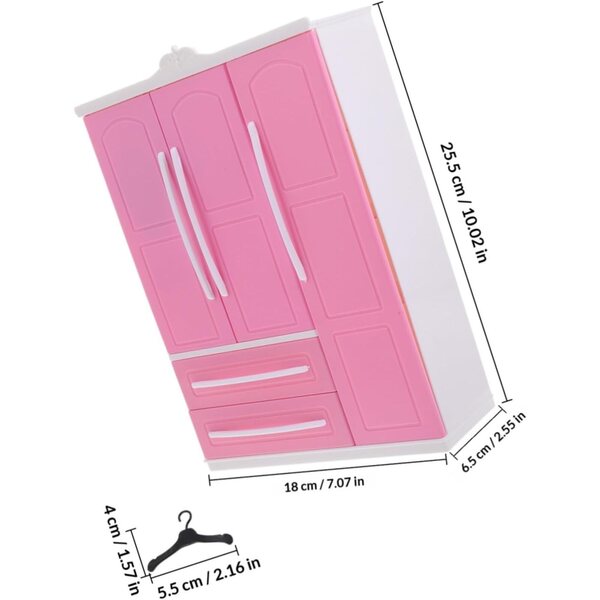 Armadio per Bambole 30 cm con 10 Grucce - Guardaroba Miniatura e Organizer per Casa delle Bambole