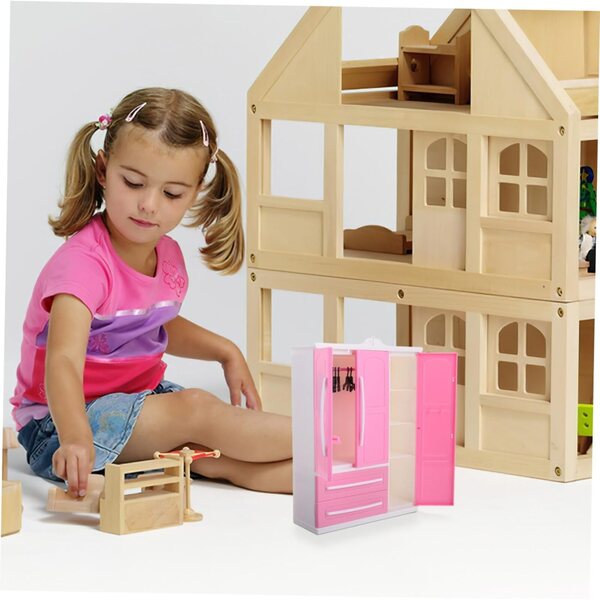 Armadio per Bambole 30 cm con 10 Grucce - Guardaroba Miniatura e Organizer per Casa delle Bambole