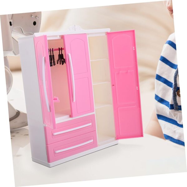 Armadio per Bambole 30 cm con 10 Grucce - Guardaroba Miniatura e Organizer per Casa delle Bambole