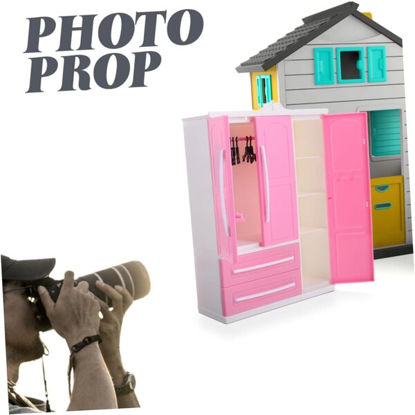 Armadio per Bambole 30 cm con 10 Grucce - Guardaroba Miniatura e Organizer per Casa delle Bambole