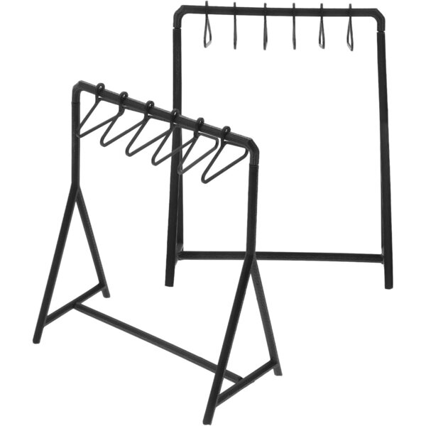 VICASKY Set mit 2 Mini-Wäscheständern mit 6 schwarzen Kleiderbügeln für Puppenhäuser
