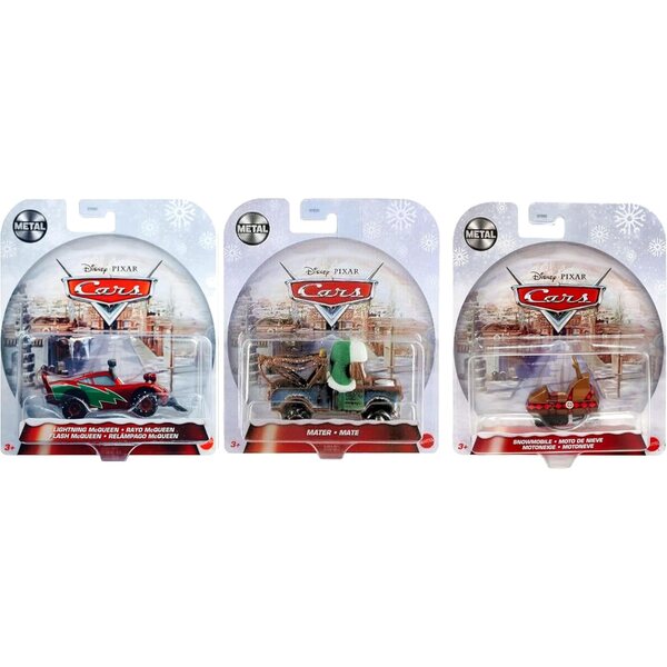 Set mit 3 Autos Disney Pixar Toy Cars Special Christmas Edition 1:64 Mater McQueen Schneemobil